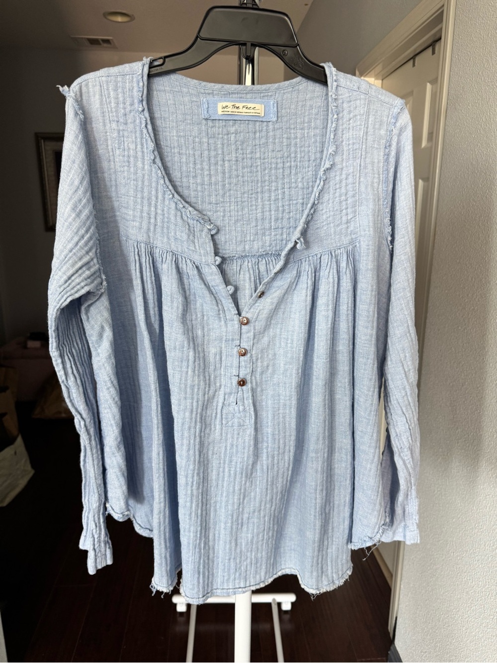 Free People Blue Gauze Henley Tunic